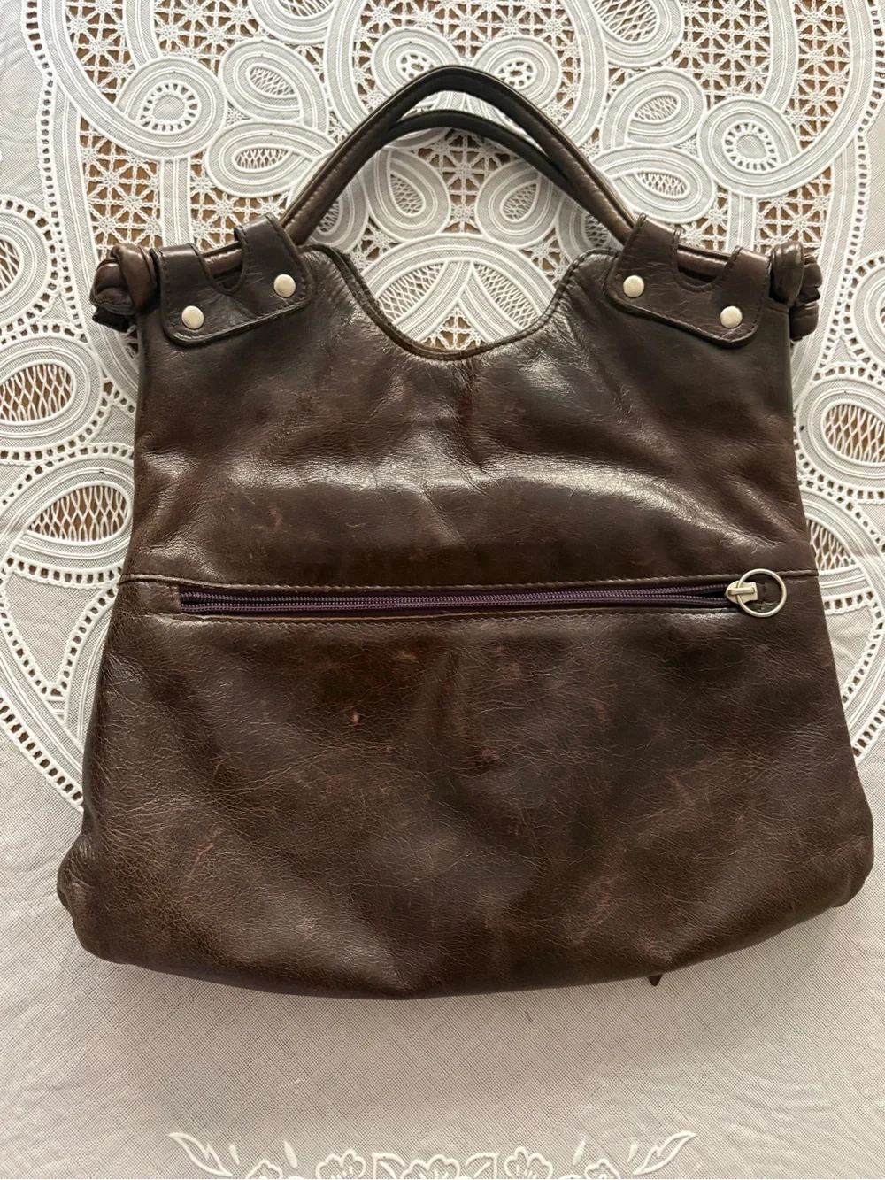HOBO Dark Plum Leather Hobo Bag with Front Zip